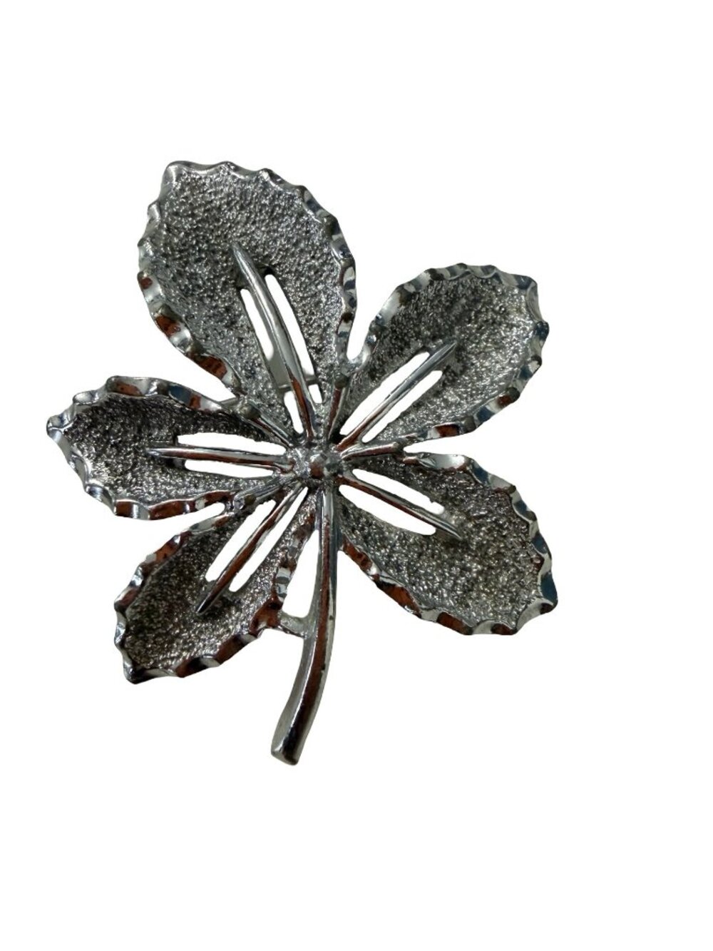 Vintage Sarah Coventry Silver Tone Openwork Flower Brooch Textured Floral Pin